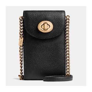 NWOT Coach Chain Phone Crossbody In Pebble Leather